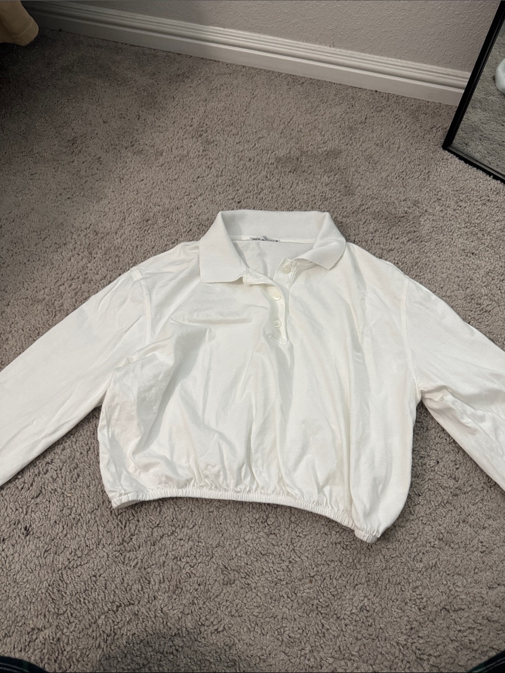Zara White Ribbed Collar Cropped Top